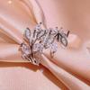 925 Stamps Fashion Winding Interweaving Leaf Ring Creative Leaf Flower Vine Octagonal Flower Zircon Ring Party Birthday Gift