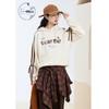 ZIHAN Women's Winter Hooded Letter Print Color-Block Sweatshirt