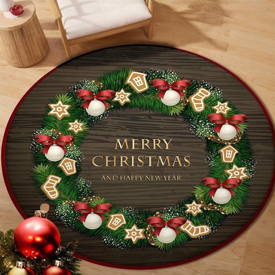 Christmas Round Crystal Velvet Carpet Bedroom Living Room Sofa Blanket Non-Slip Easy To Care Carpet Home Children's Room Decor