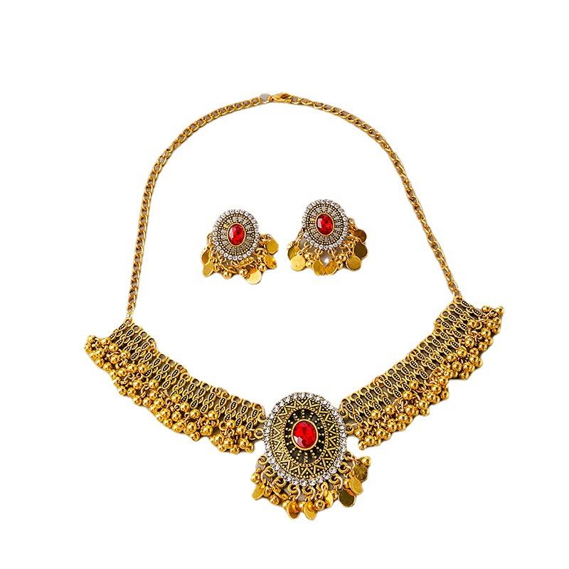 European and American cross-border sources, full of pearl sequins, beautiful glitter, vintage necklace set, earrings, personalized color-blocking ear