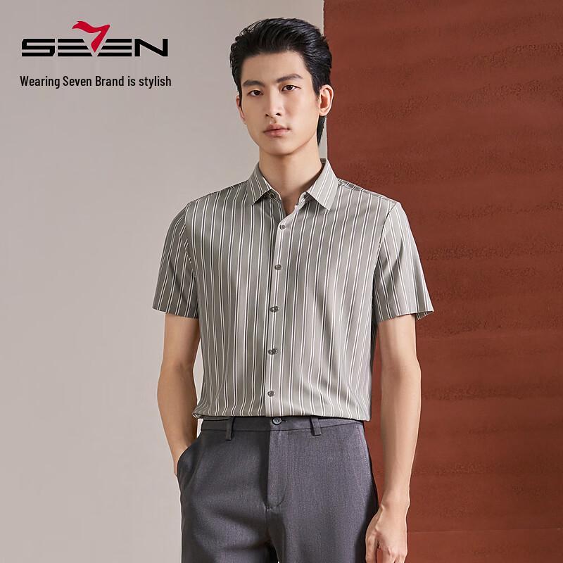Septwolves Seamless Collar Striped Short Sleeve Shirt 38