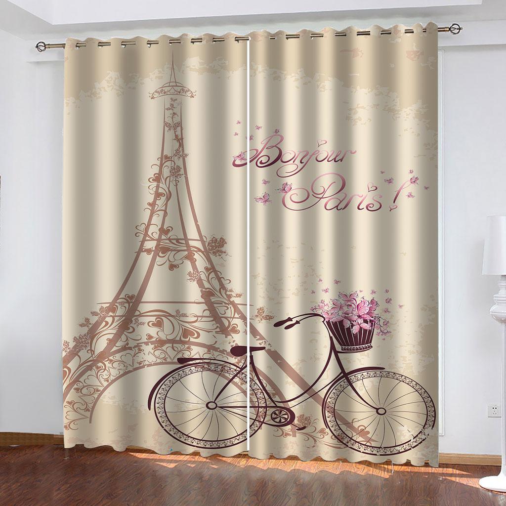 HUANZHUANG Tower of Paris Blackout France Curtains for Windows Living Room Luxury Curtains for Bedroom 2 Panels Decorative
