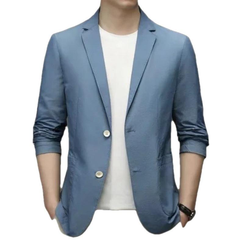 Summer Casual Small Suit Men's Flat Lapel Trendy Large-sized Top Versatile Solid Color Suit Jacket