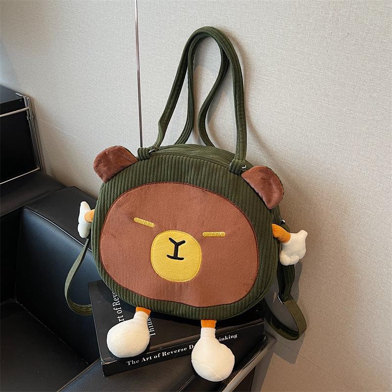 

Нишевый дизайн Милая мультяшная сумка-тоут - Женская большая вместительная осенне-зимняя сумка на плечо и через плечо зелёный