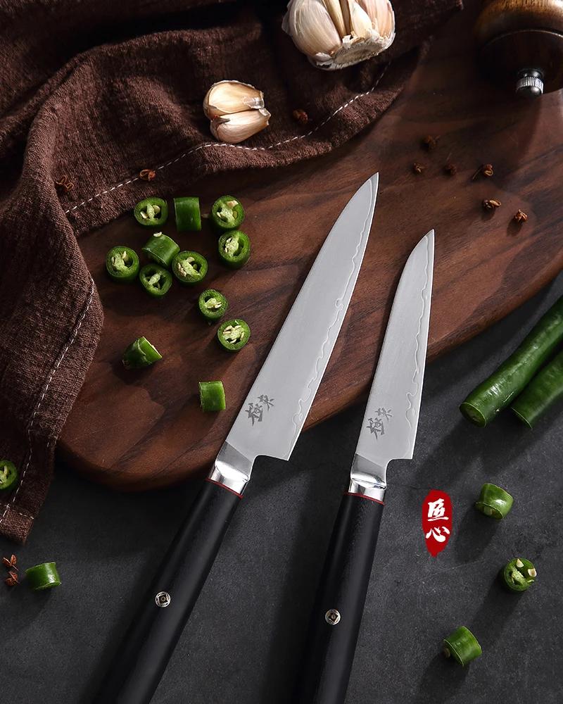 4 Inch Paring Knife With Wood Cover 3-layers Clad Steel AUS-10 Blade G10 Handle Cleaver Steak Utility Barbecue Kitchen Knives