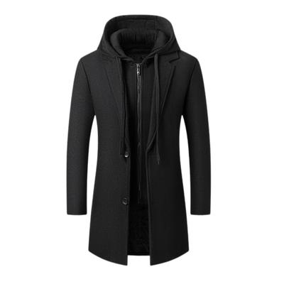 Autumn and Winter New Men's Woolen Coat Medium and Long Hooded Suit Collar Trench Coat Men's Coat