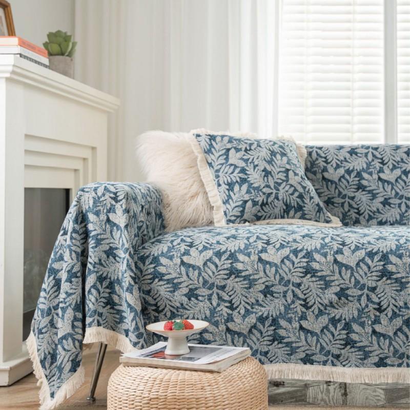 Thick Woven Floral Sofa Throw Cover Living Room Pet-Resistant Dustproof Decorative Blanket 3-Seater Couch