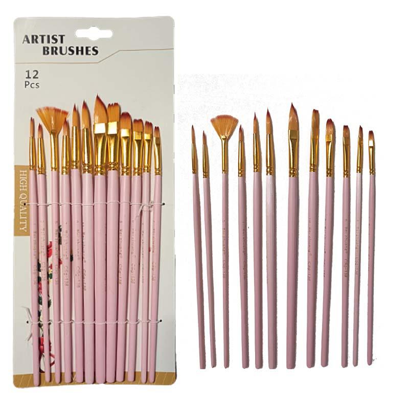 Multifunctional 12-Piece Nylon Bristle Brush Set for Watercolor & Fine-Line Chinese Painting