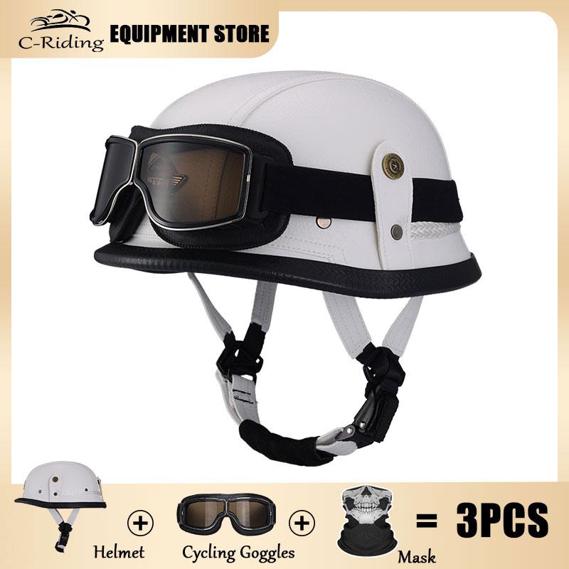 Germany Imported Helmet DOT German World War II Vintage Steel Helmets Motorcycle Half Helmet Leather Half Cover Locomotive