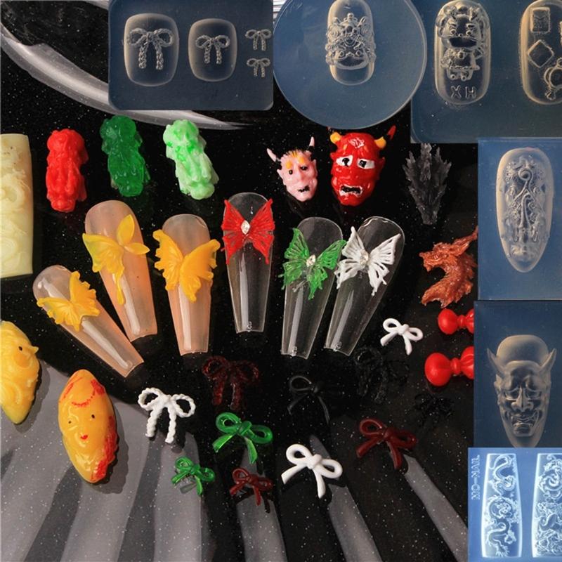 Ballet Style Nail Art Silicone Mold 3D Dragon Bowknot Resin Casting Molds DIY Nail Art Making Tool Template Epoxy Resin
