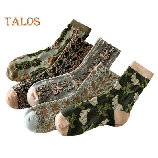 

5/10 пар женских цветочных хлопковых носков, винтажные вышитые узорчатые носки, носки до щиколотки в этническом стиле 5pcs