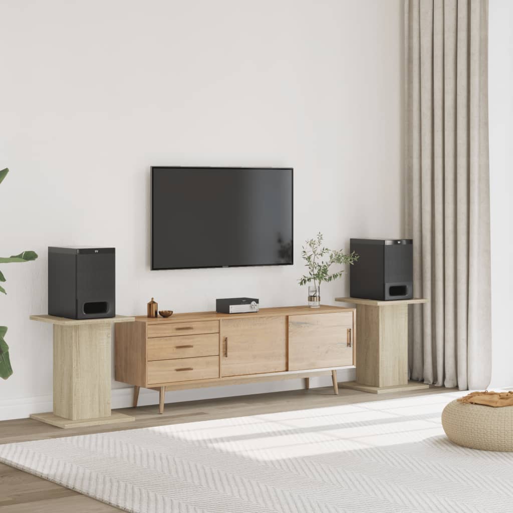 Speaker Stands (2 Pcs) Sonoma Oak Finish 30 X 30 X 60 Cm Particleboard