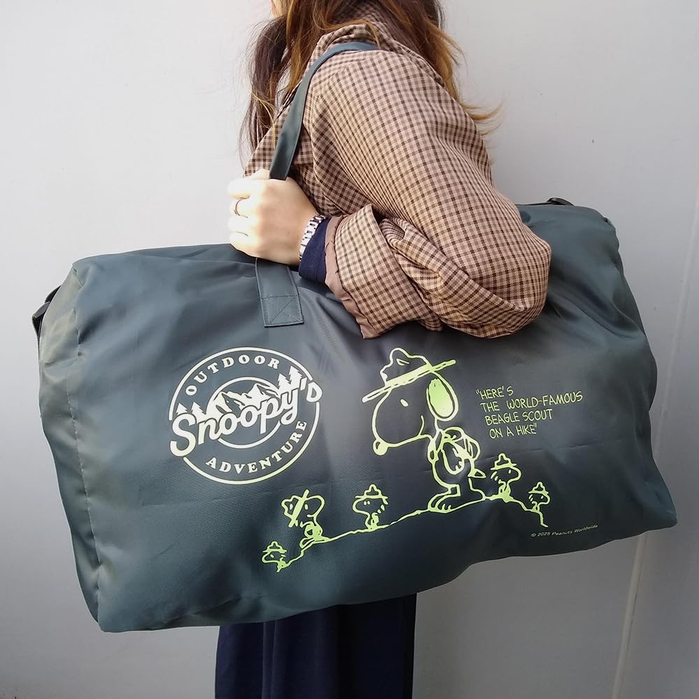 Cute Snoopy Boston Large Capacity with Large Shoulder Strap and Mountain D Green Bag, (35 Liters), Foldable, Pouch,