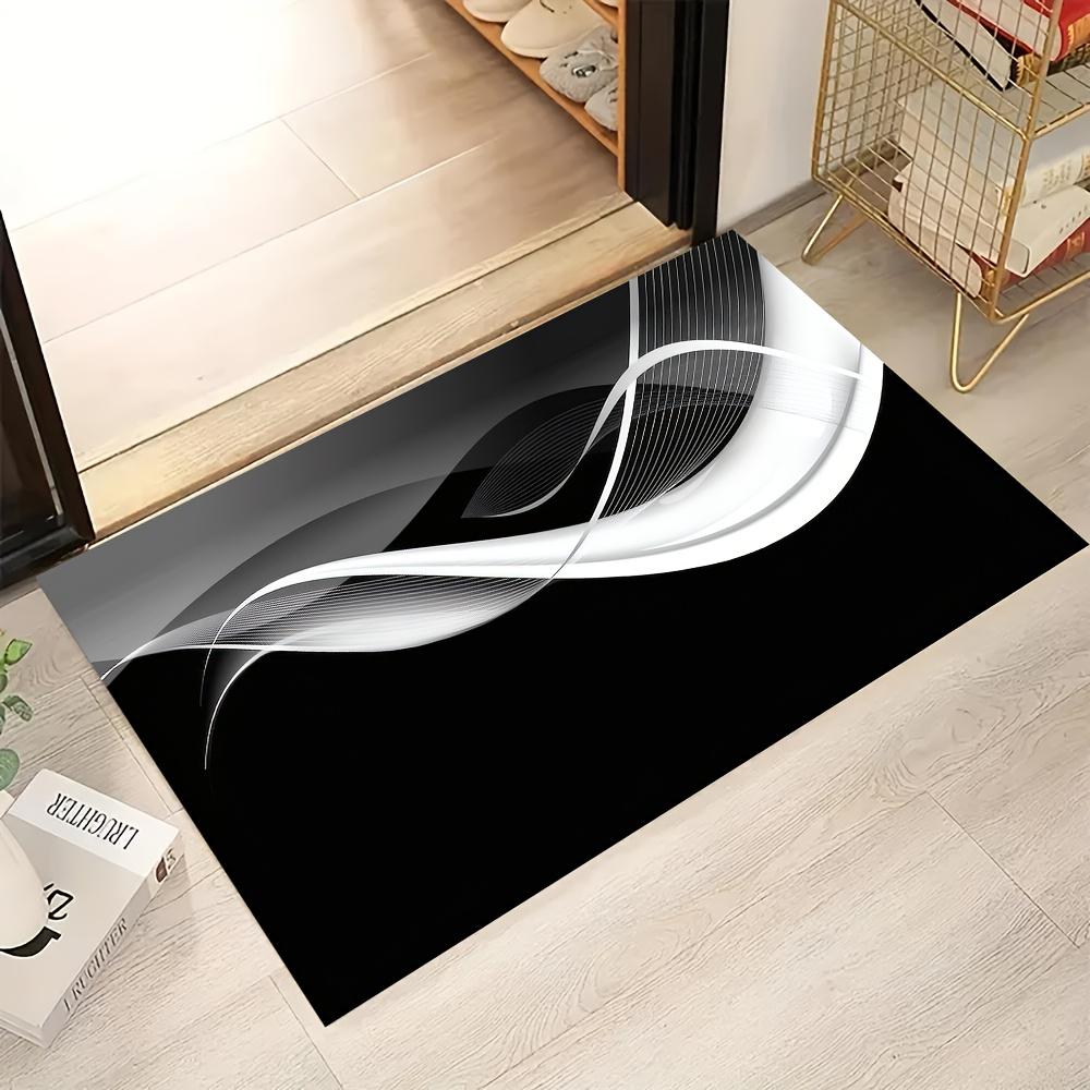 1pc Modern Wave Rug – Sleek Black & White Design, Stylish Mat for Living Room, Bedroom, Entryway Decoration floor mat
