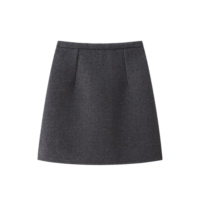 Women's Black Wool Blend A-Line Short Skirt - High Waist, Hip-Hugging, Slimming Petite Style for Spring & Autumn 2025.