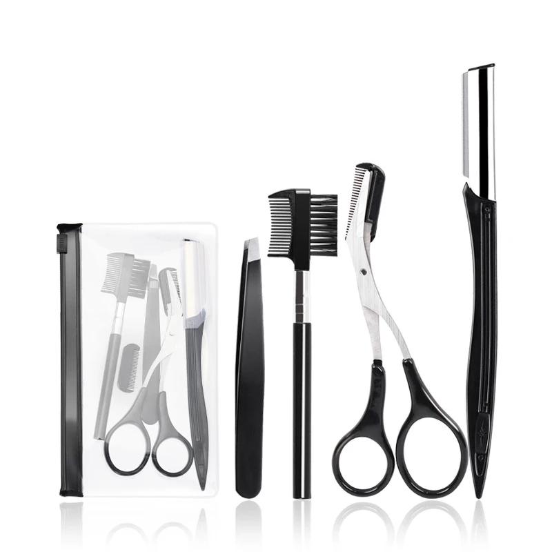 New Eyebrow Trimmer Set Scissors Tweezers Eyebrow Razor Scraping Eyebrow Comb Razor Eyebrow Clip Makeup Tools Sets