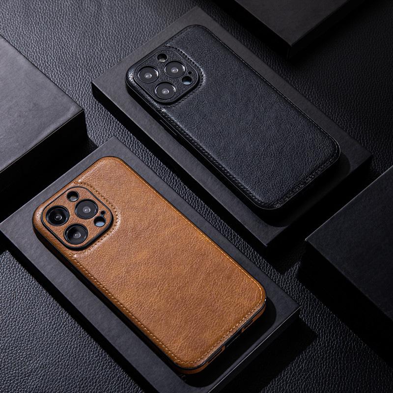High-Grade Leather Case for iPhone 12-15 Pro Max - Premium Feel, Drop-Proof Design, Leather Grain Finish