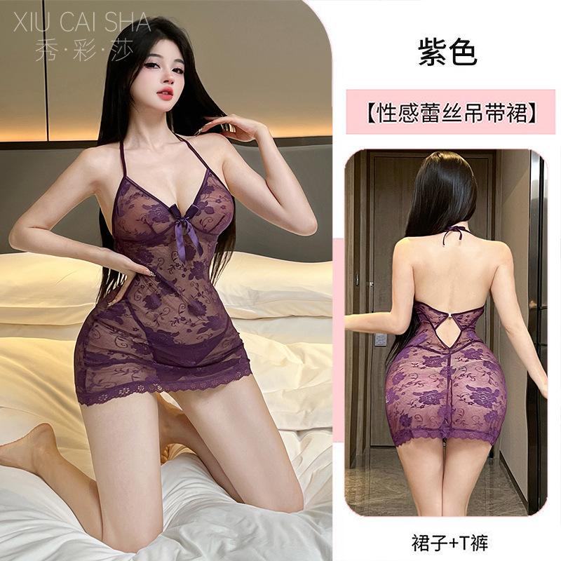 Sex lingerie red pure desire suspender nightdress sexy lace perspective temptation bed free pajamas small chest uniform