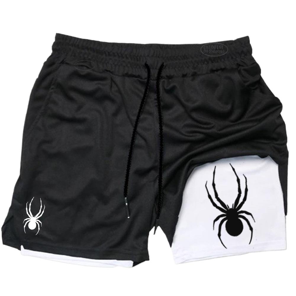 2026 Summer New Spider Men s Sports Shorts 2 in 1 Gym Running Shorts Jogging Casual Sportswear Fitness Double Layer Shorts M