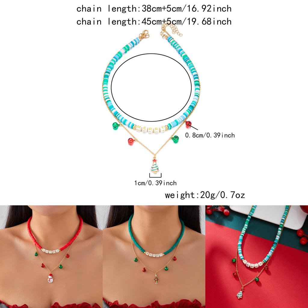 Christmas Bell Charm Necklace With Snowman Snowflake Elements For Seasonal Gift