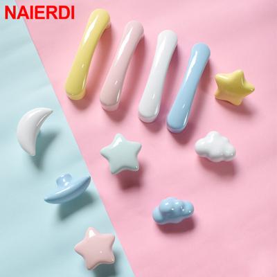 NAIERDI Children Room Ceramic Single Round Wardrobe Handle Kitchen Garden Door Handle Cabinet Handle Cartoon Furniture Handles