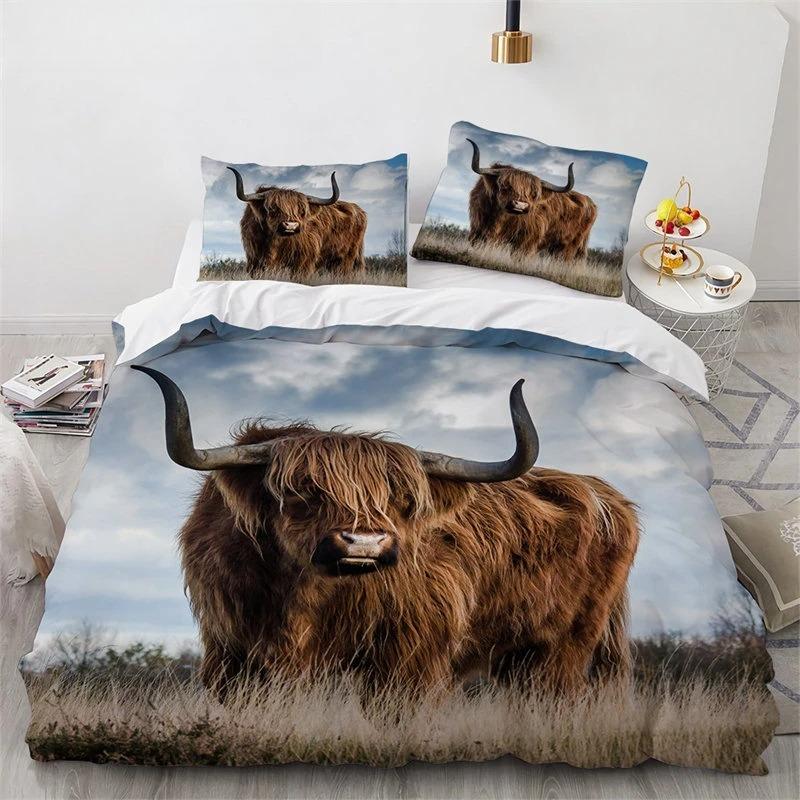 Highland Scottish Cows Duvet Cover Set Farm Animal King Queen Comforter Cover Wildlife Bedding Set 2/3pcs Polyester Quilt Cover
