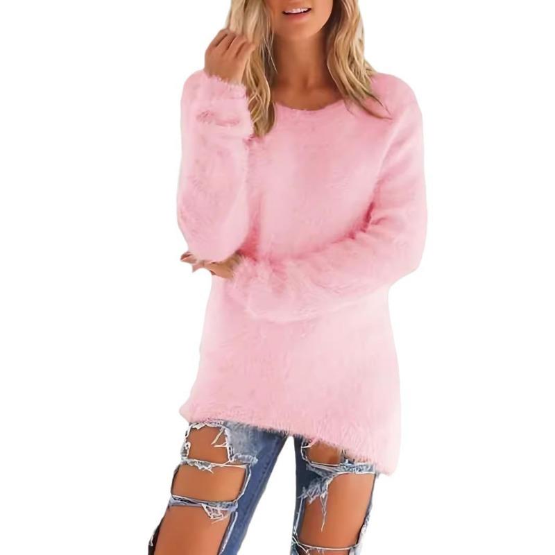 European American Style Casual Crew Neck Long Sleeve Pullover Knit Sweater