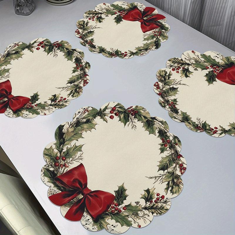 Round Christmas Placemat Cartoon Santa Claus Wreath Snowflake Xmas Placemat Merry Christmas Decor 2025 Happy New Year 2026 30X30cm