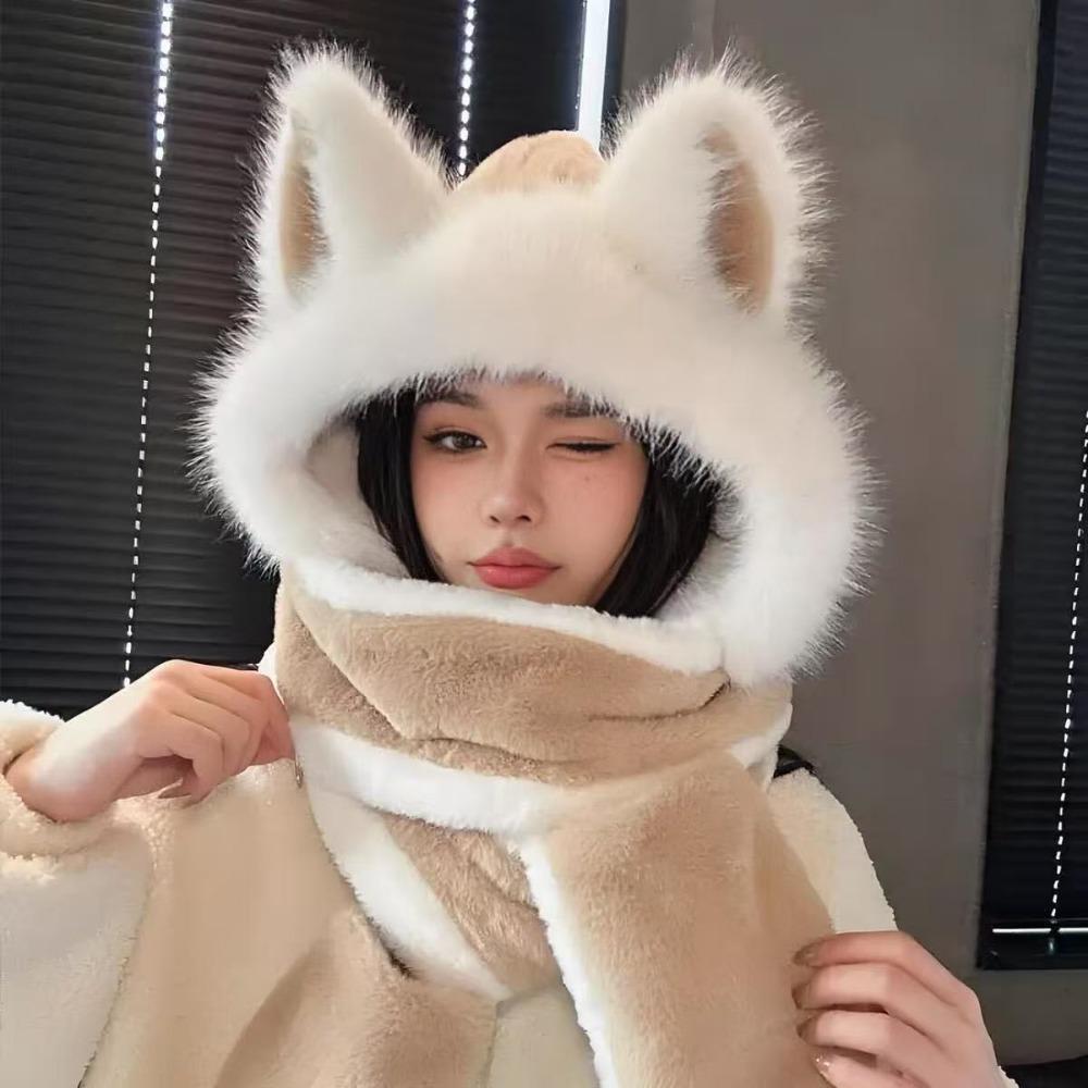 High-end Ankara Red Wolf Ears Plush Hat Scarf Women's Boutique Knitted Women's Hat