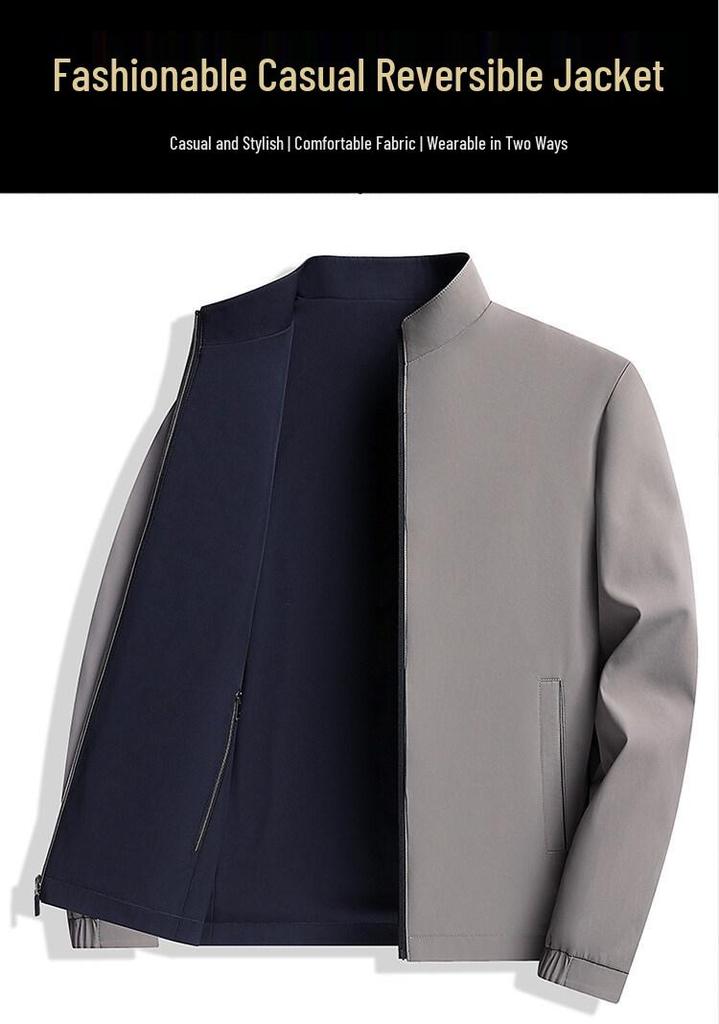 Men's Reversible Stand-Up Collar Jacket – Business Casual, Spring/Autumn Style