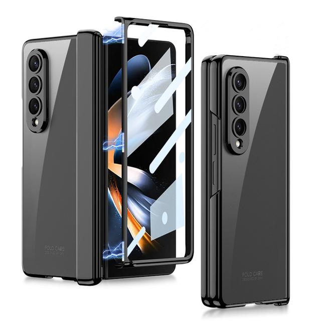 Plating Transparent Magnet Case For Samsung Galaxy Fold4 Z Fold 4 Cover Magnetic Hinge Front Film Phone Cover Hard Plastic Capa