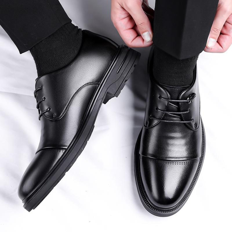 Shoes Winter Oxford Shoes British Business Casual Three-headed Leather Shoes Dress Wedding Groom Shoes Derby Shoes