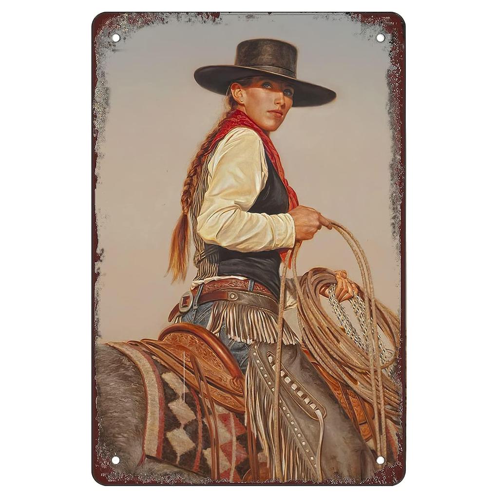 Vintage Cowgirl Metallschild Retro Westlich Reiten Zitat Blechschild für Heimbar Bauernhaus Dekoration Das Leben ist Hart Spirituell Wi