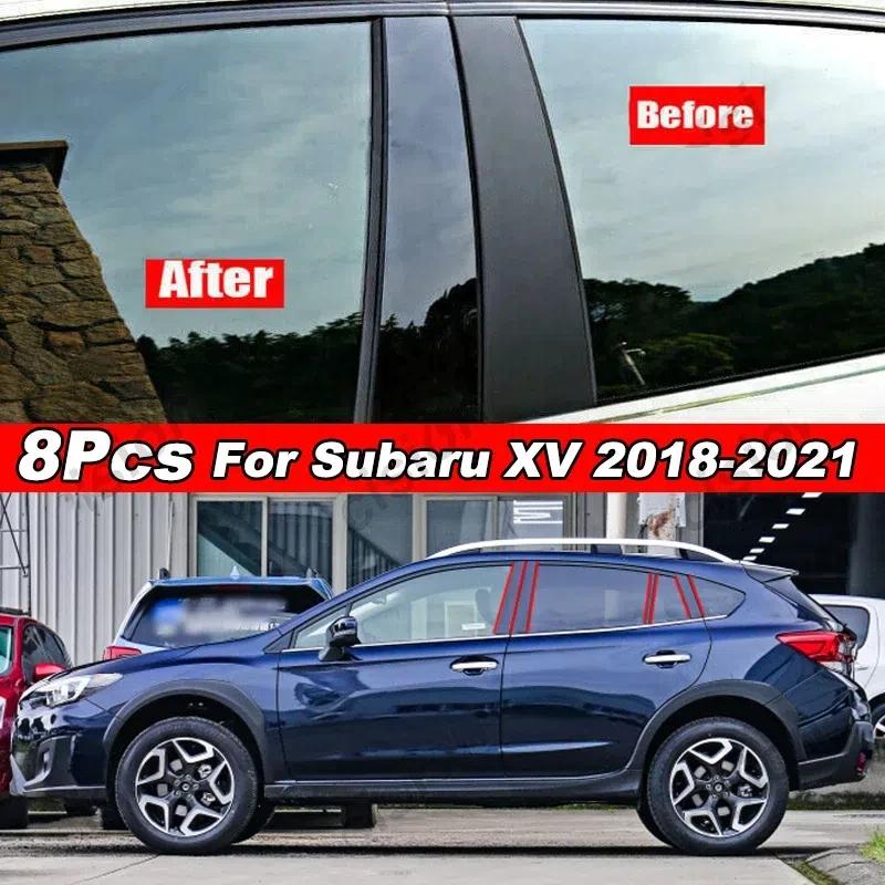6/8Pcs Black Carbon Fiber Car Door Window Column BC Pillar Post Trim Cover PC Material Sticker For Subaru XV Crosstrek 2012-