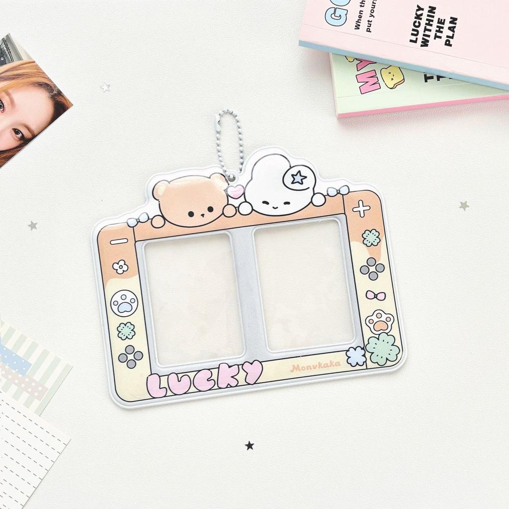 MINKYS Cute Bear 3-inch CP Card Holder Heart-Shaped 2 Grid Card Holders Photo & ID Protectors Idol Photo Card Organizers