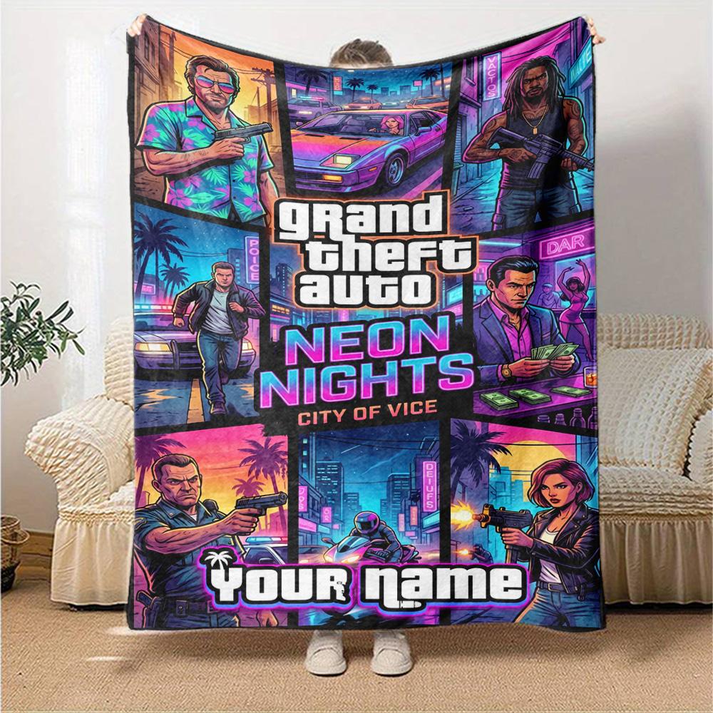 Grand Theft Auto Personalized Name Blanket Gift Customizable Blanket Soft & Cozy Suitable for Home Decor Bed Living Room Office All-Season Use