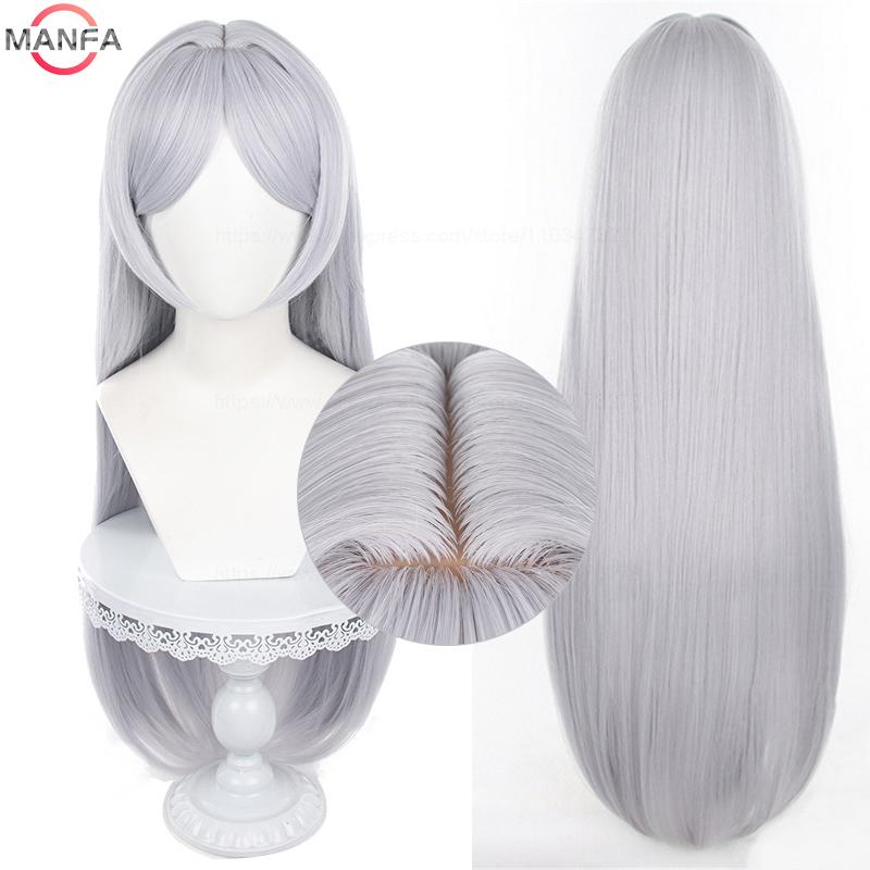 High Quality Frieren Cosplay Wig Anime Frieren At The Funeral 85cm Long Silver White Wigs Heat Resistant Synthetic Wigs