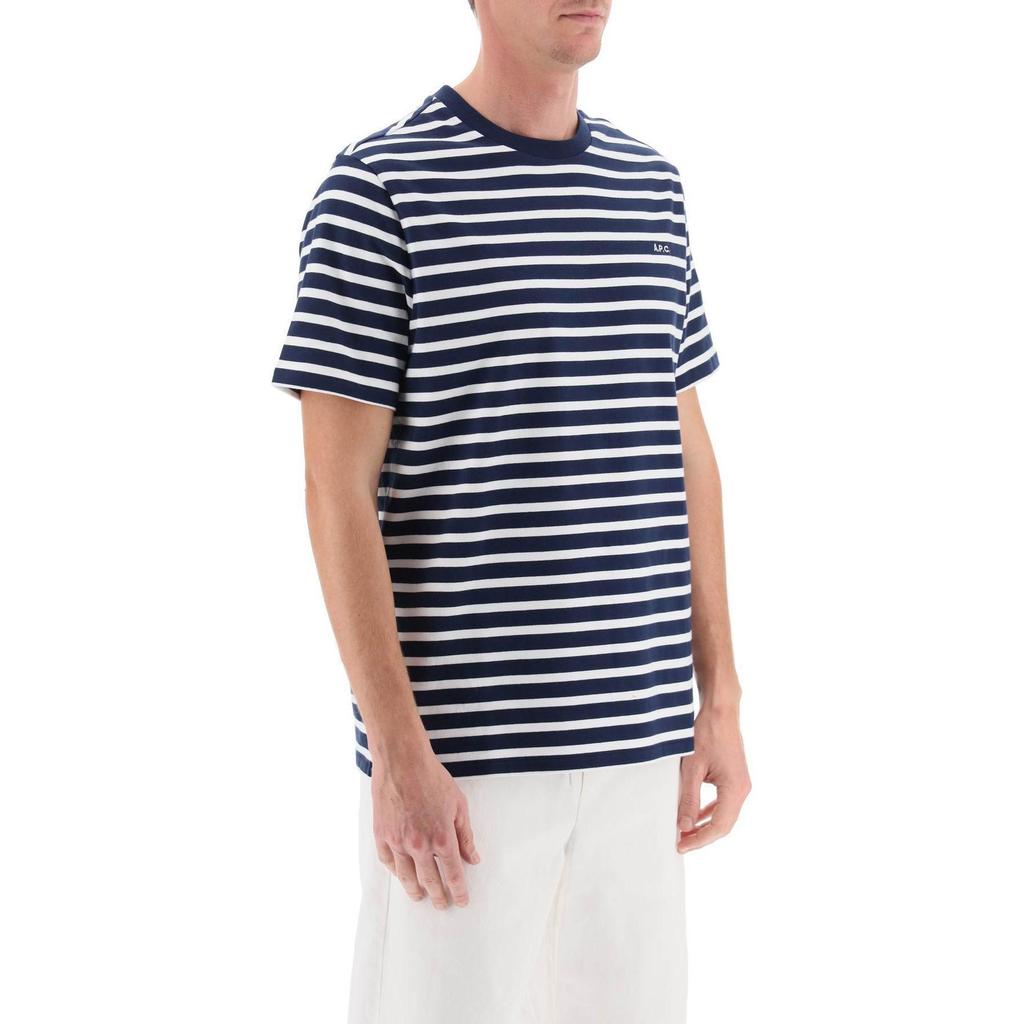 A.P.C. Striped Crew Neck Fitted Short Sleeve T-Shirt Men Tops Blue COGWT-H26343-IAK