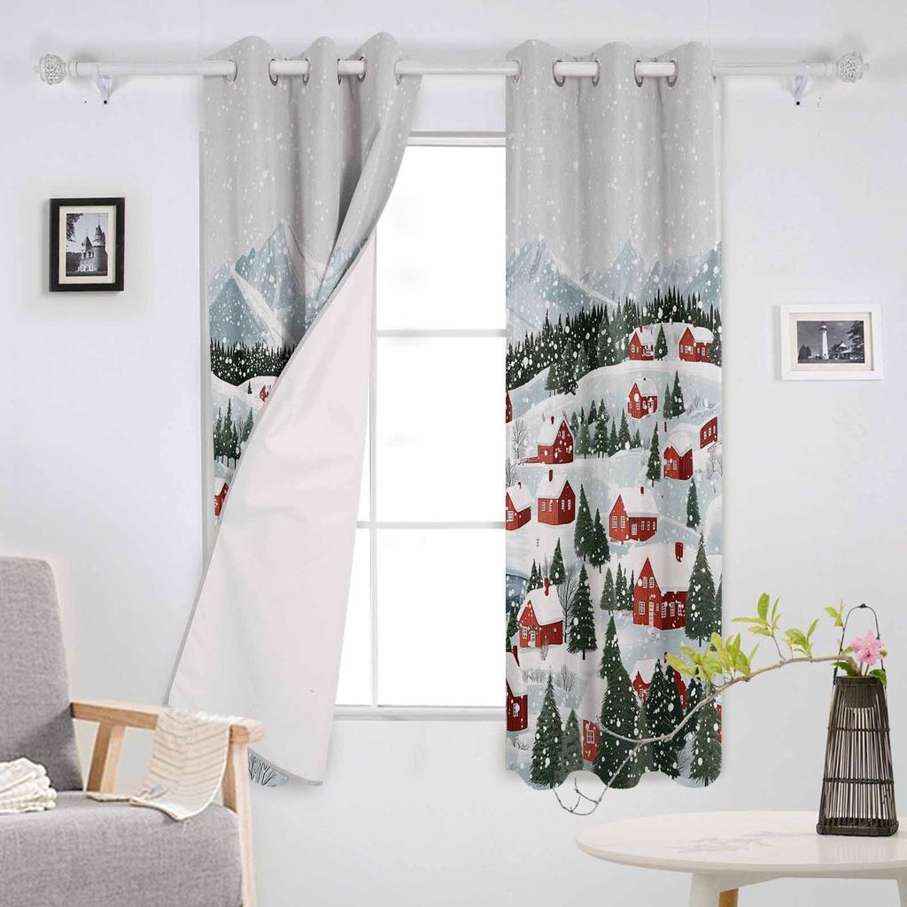 Christmas And Winter Snowflake Town Blackout Curtains For Living Room Bedroom Window Treatment Blinds Drapes Kitchen Curtains
