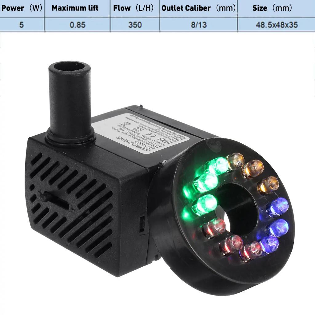 AC 220V 5/8/10/15/25W 1800L/H Portable Mini Brushless Motor Ultra-quiet Submersible Water Pump with Led Light Aquarium Fountains