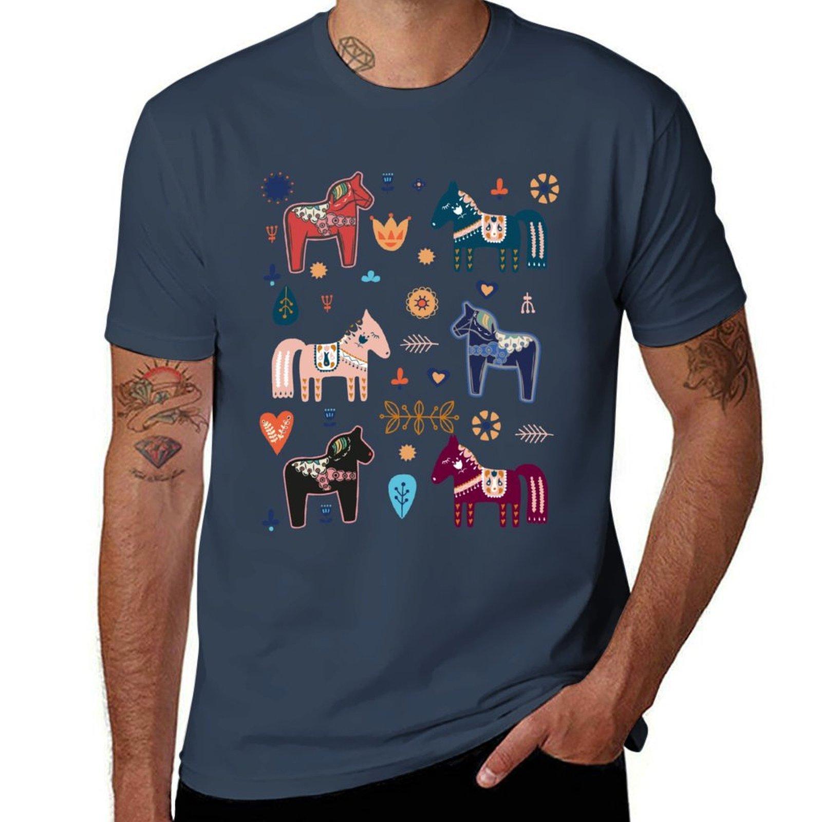 Dala Horses Sweden Horse Swedish Colorful Dala Tshirt Street Fashion Casual Tee Shirt S