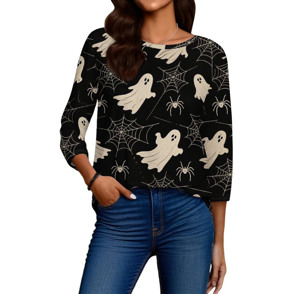 Women's Fashion Casual Round Neck Printed 3/4 T-shirt Top