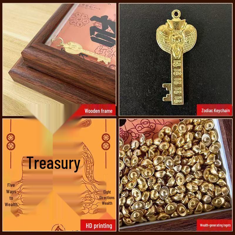 Golden Key Photo Frame Ornament - Zodiac Opening Gift & Wealth Decor