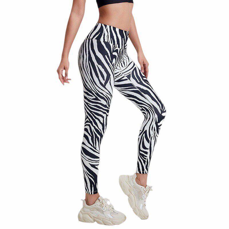 Fitness Pants Women Fashion Zebra Pattern High Waist Hip Lifting and Belly Contracting Tights Fashion Sports Dance Fitness Yoga Pants Women