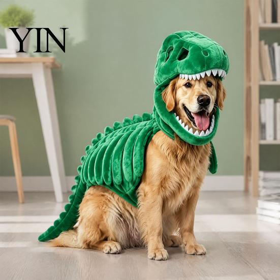 Abbigliamento per Animali Domestici di Halloween Costume Scheletro di Dinosauro, Abbigliamento 3D Luminescente al Buio, Morbido Cappello di Peluche Vestito Dino per Cani Gatti, Costume Cosplay per Feste di Vacanza