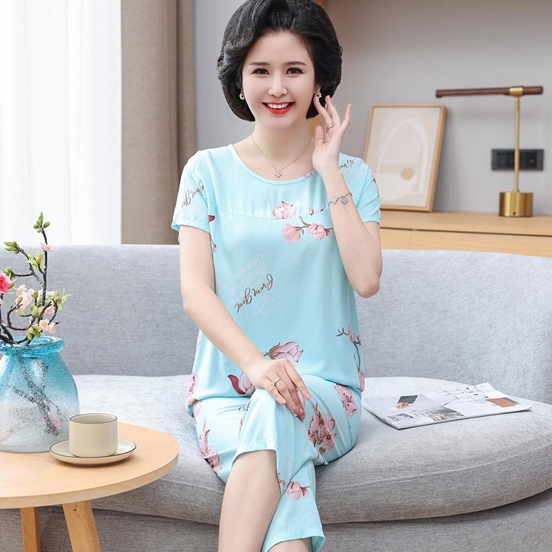 Summer Women's Cotton Pajamas Women's Thin Short Sleeve Set Plus Size Women's Loungewear Can Be Breathable and Antibacterial Sleepwear