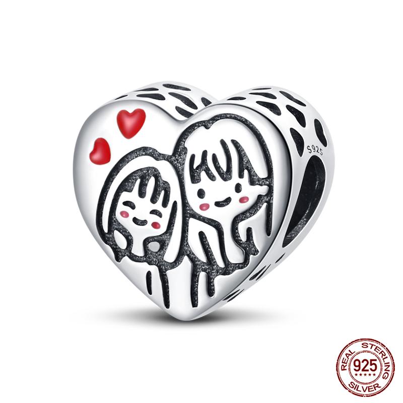 100% Copper Heart Shaped Warm Family Charm Beads Fit Qikaola Original Bracelets Fine Diy Mother'S Day Jewelry Gifts