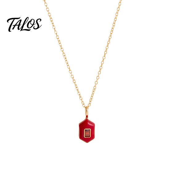 Talos Stone Pendant Necklace, Oval or Hexagonal Charm Geometric Necklace Gift for Her Wife Girlfriend
