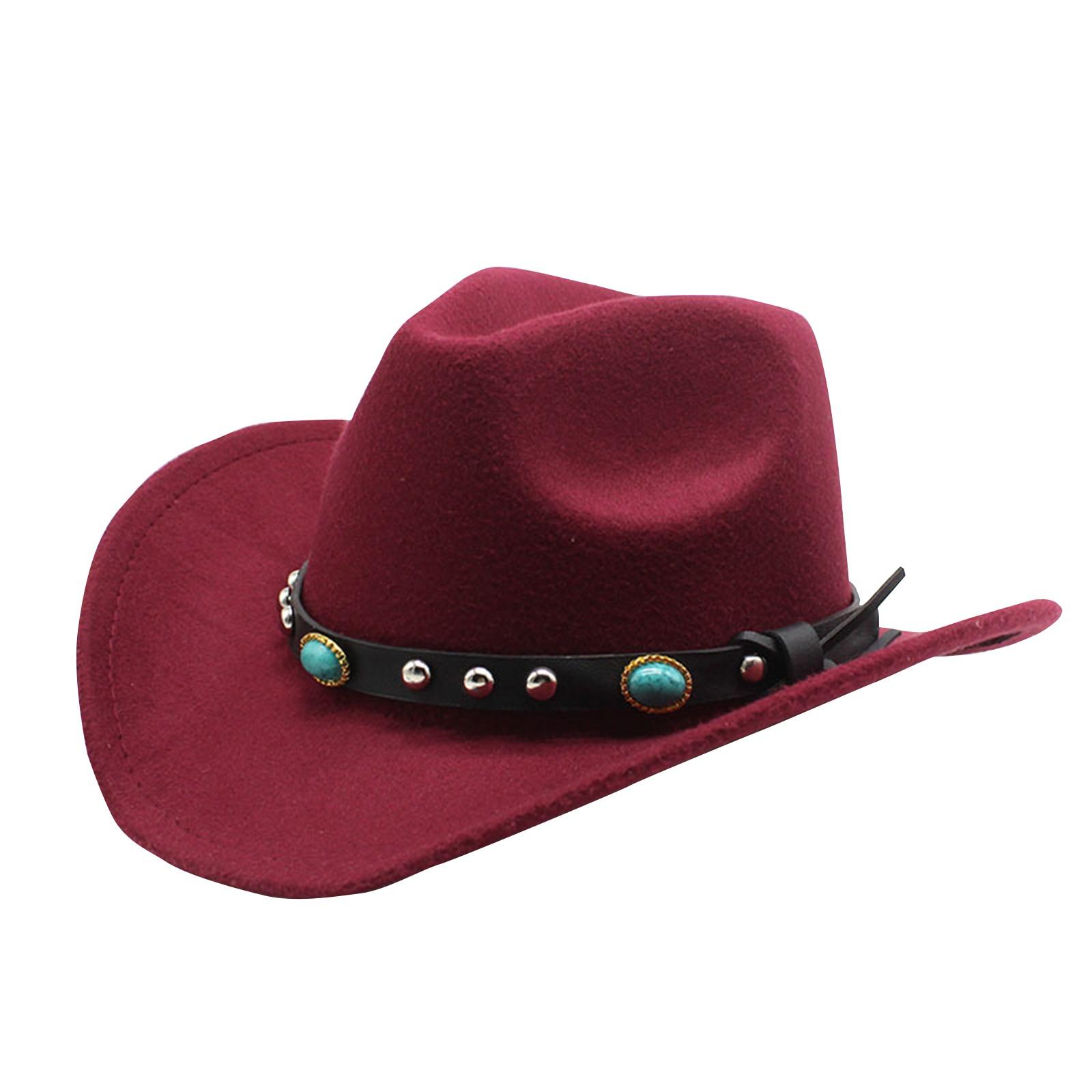

Ковбойская шляпа в этническом стиле, осенне-зимняя мужская и женская шляпа с заклепками и джазовая шляпа One Size винный