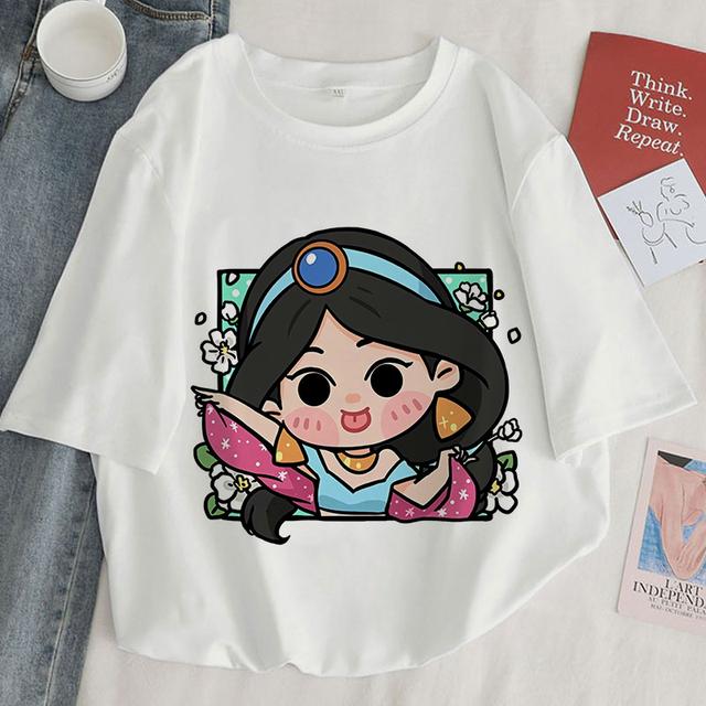 

Disney Princess Graphic Anime Cartoon Snow White Cute Style Fun Print Cotton Tshirt Women Fashion Summer Cotton Couple Top S